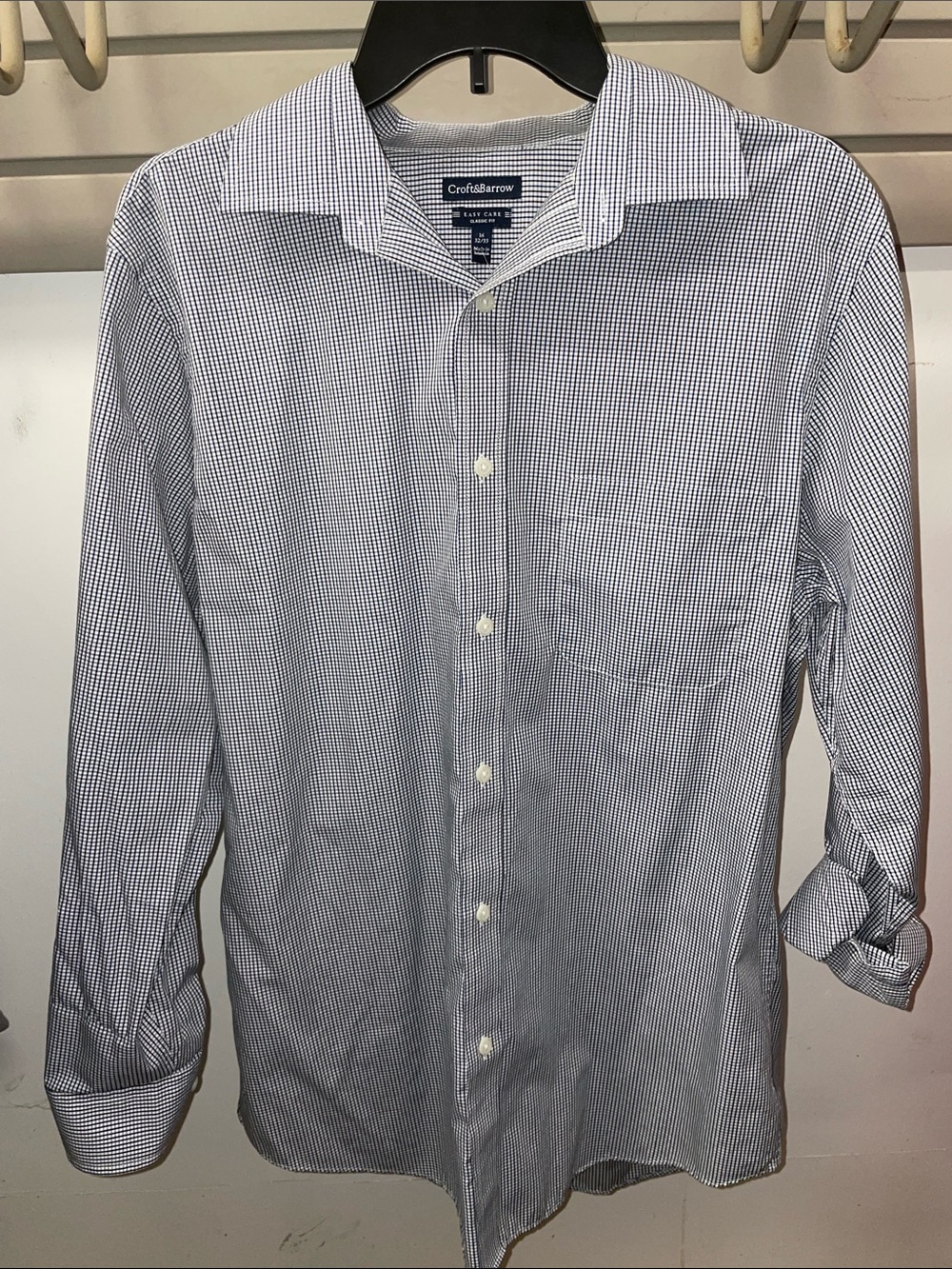 croft & barrow Blue and White Micro-Check Dress Shirt